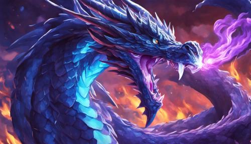 Blue serpent dragon breathing purple fire