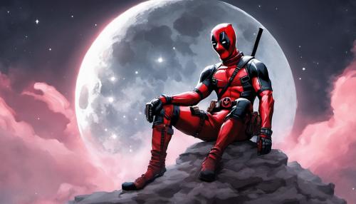 Deadpool sitting on the moon