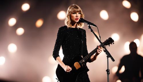 Taylor Swift on stage playing the guitar black dress candle lighting