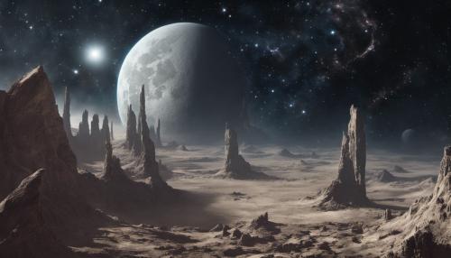 Future civilation built on a crescent moon in deep space nebula