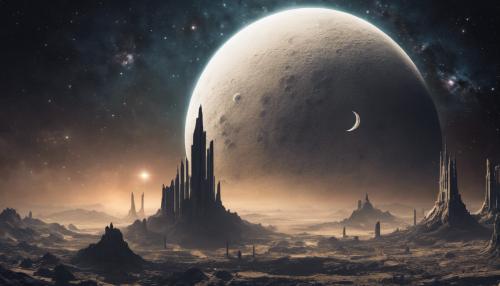 Future civilation built on a crescent moon in deep space nebula