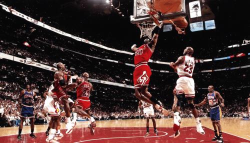 LeBron James Dunking on Michael Jordan