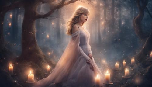 Taylor Swift in Magical forest at midnight candle light