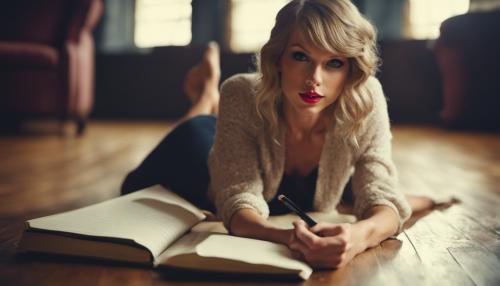 Taylor Swift laying on floor writing in notebook cozy