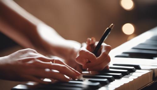 Taylor Swift writing in notebook on piano cozy light