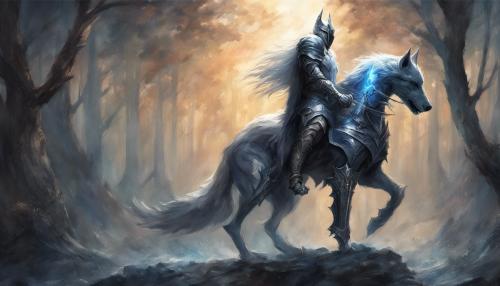 Knight Artorias unbendable will of Steel and his wolf companion Sif.