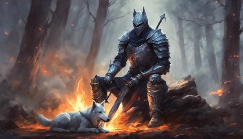 Knight Artorias unbendable will of Steel and his wolf companion Sif in a campfire. 