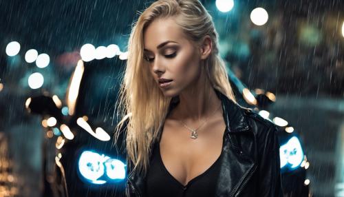 good looking blonde in a mini night time  rain