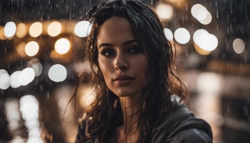 good looking brunette in a mini night rain