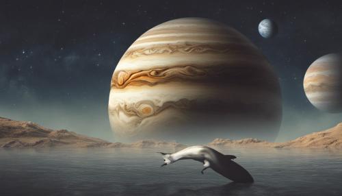 BALLENA NADANDO ENTRE EL PLANETA JUPITER