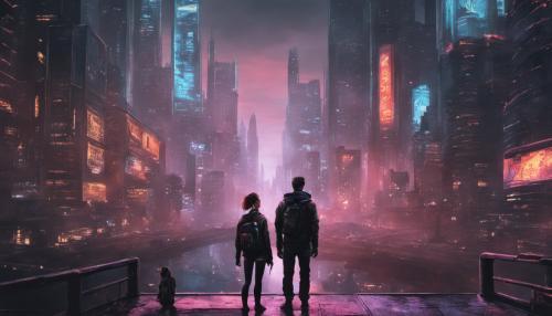 David y lucy de cyberpunk contemplando la ciudad 