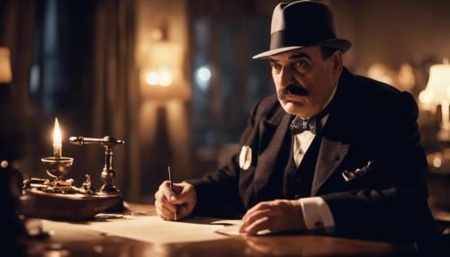 Hercule Poirot solving a crime at night 