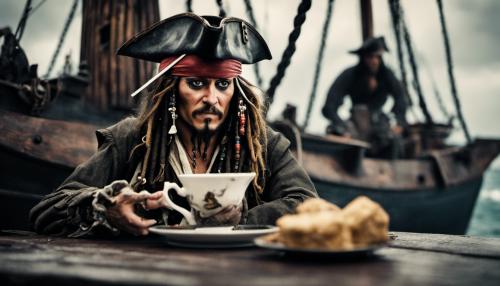 Jack sparrow having tea on the Black pearl in a hurricane 