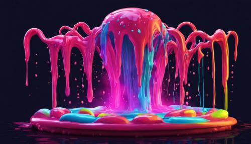 Neon slime fountain with dark background, ultra detailed