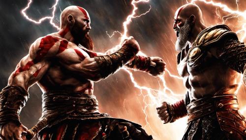 God of War Kratos vs Thor at night with lightning high detail 