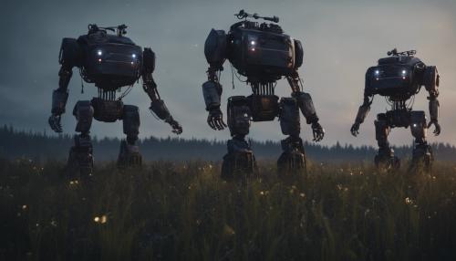 Generation Zero robots roaming the fields at night