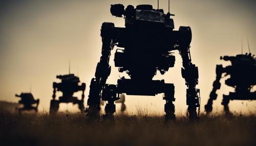 Tank robots. From generation 0. Roaming the fields. At night. In Sweden. Silhouette.