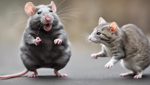 An obese smiling rat dance battle with kitten 