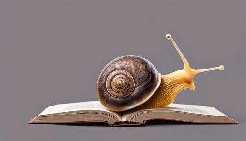 A really tall snail with arms writing a book