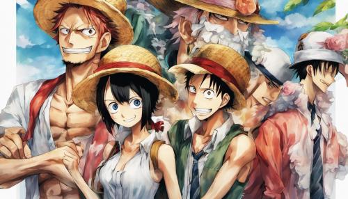 Straw hat crew one piece with okirin and myushi steins gate 