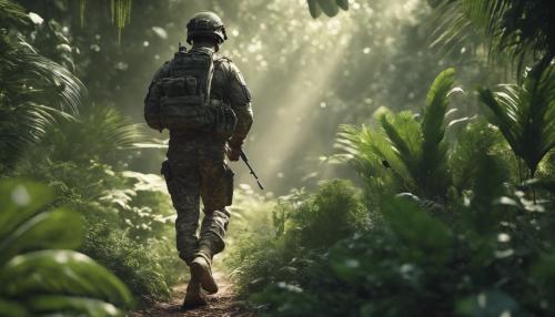 Army Soldier walking through the jungle, 4K, 