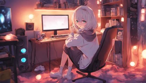 Girl gaming cozy warm lights