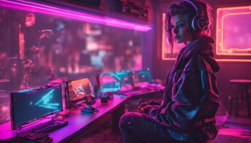 Girl gaming cozy warm lights