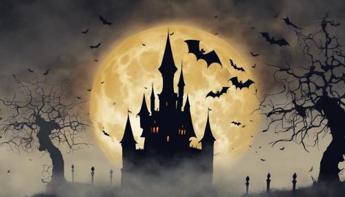 Halloween, bats, dark, mist,  moon, castle