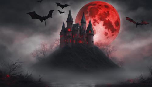 Halloween, creepy, red moon, bats, scary, dark, mysterious, mist, castle, vampires, wolves,dreary