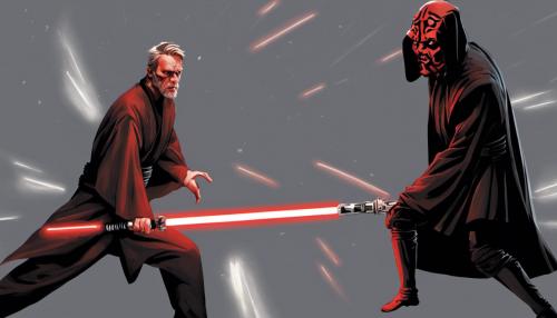 Darth Maul and Obi Wan duels with lightsaber