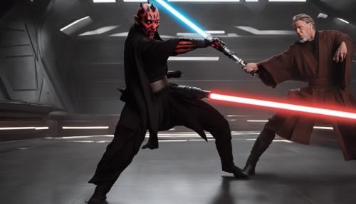 Darth Maul and Obi Wan duels with lightsaber