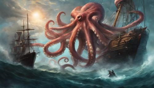 Giant octopus attacking ship