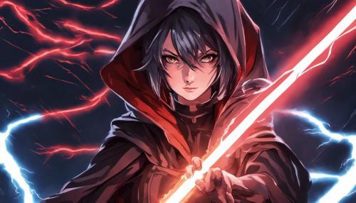 an attractive sith woman holding a lightsaber with lightning coming out of her hand