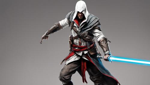 Assassin's creed assassin holding long lightsaber