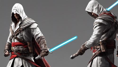 Assassin's creed assassin holding long lightsaber