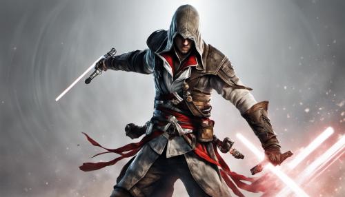 Assassin's creed assassin holding long lightsaber