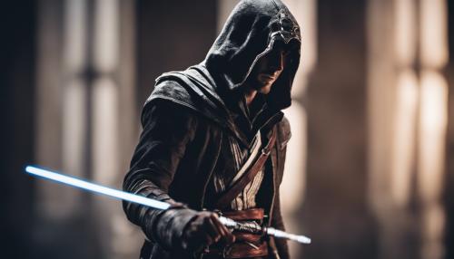 Assassin's creed connor holding long lightsaber