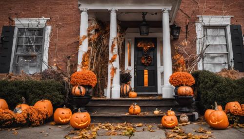 Halloween in American city Salem with pumpkins and halloween decorations