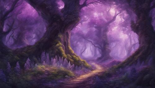 Magical forest, fantasy digital art purple