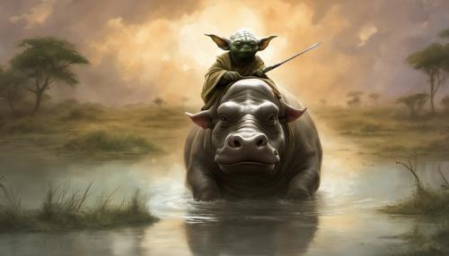 Yoda rides a hippo in africa