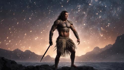 Polynesian warrior walking through meteor shower, perfect detail, high definition 