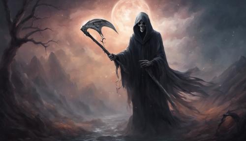 Grim reaper with a sythe in a dark fantasy world