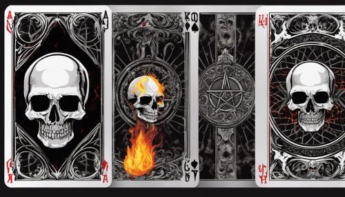 Playing cards, Pentagram. Skull with fire