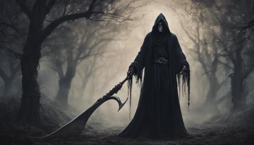 Grim reaper in a dark fantasy with a two handed scythe