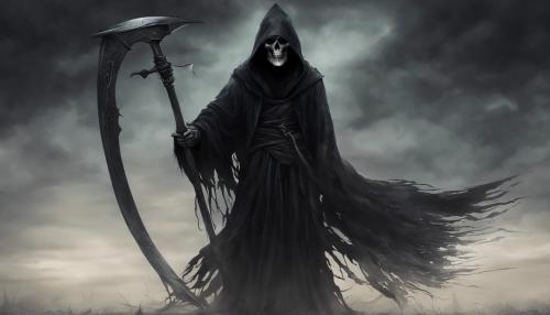 Grim reaper in a dark fantasy with a two handed scythe