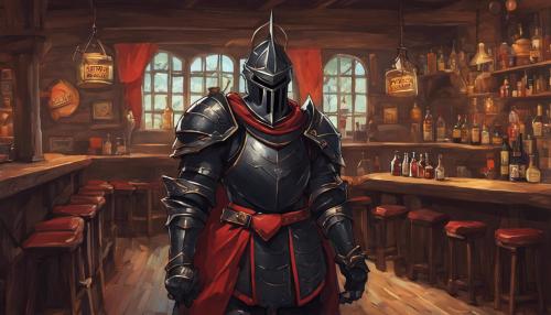 Black knight in rowdy tavern