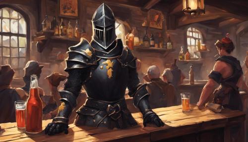 Black knight in rowdy tavern