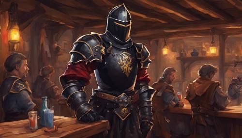 Black knight in rowdy tavern