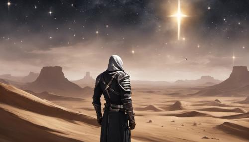 Templar looking up at stars in the desert