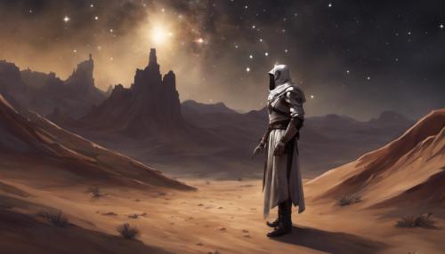 Templar looking up at stars in the desert